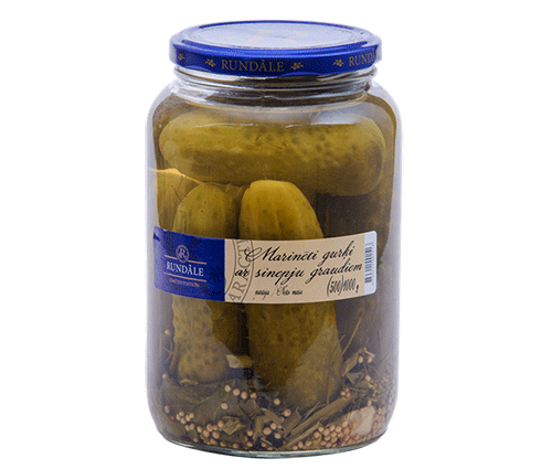 Pickled cucumbers with mustard grain
